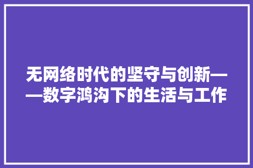 无网络时代的坚守与创新——数字鸿沟下的生活与工作