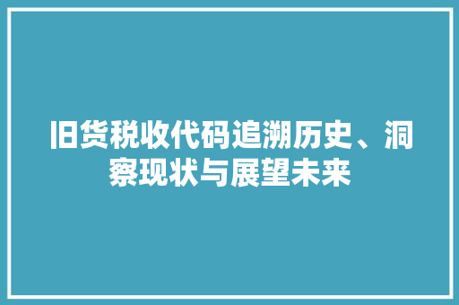 旧货税收代码追溯历史、洞察现状与展望未来