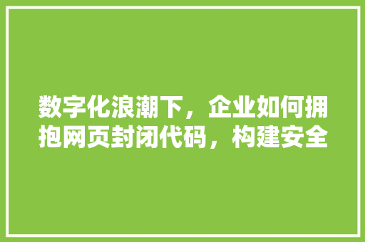 数字化浪潮下，企业如何拥抱网页封闭代码，构建安全稳定的网络环境