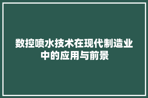 数控喷水技术在现代制造业中的应用与前景