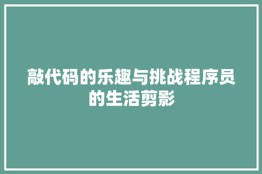 敲代码的乐趣与挑战程序员的生活剪影