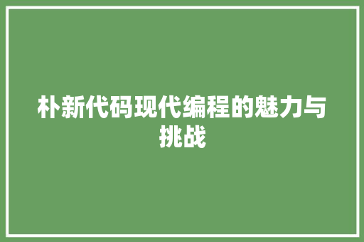 朴新代码现代编程的魅力与挑战