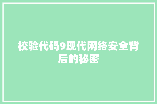 校验代码9现代网络安全背后的秘密