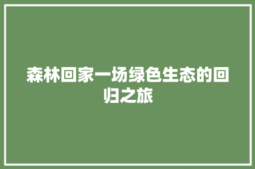 森林回家一场绿色生态的回归之旅
