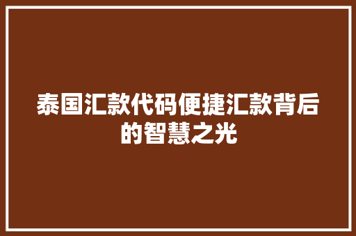 泰国汇款代码便捷汇款背后的智慧之光