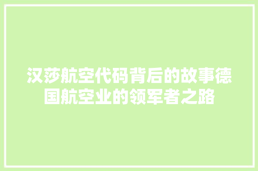 汉莎航空代码背后的故事德国航空业的领军者之路