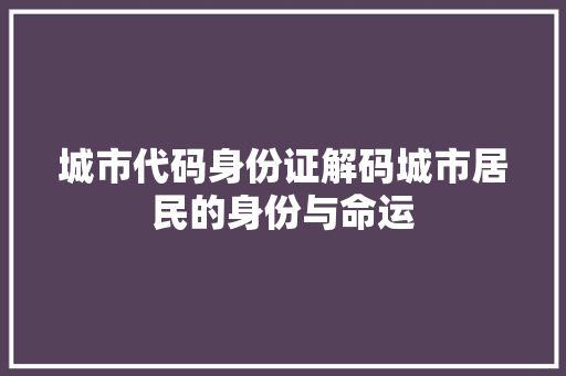 城市代码身份证解码城市居民的身份与命运