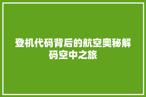登机代码背后的航空奥秘解码空中之旅