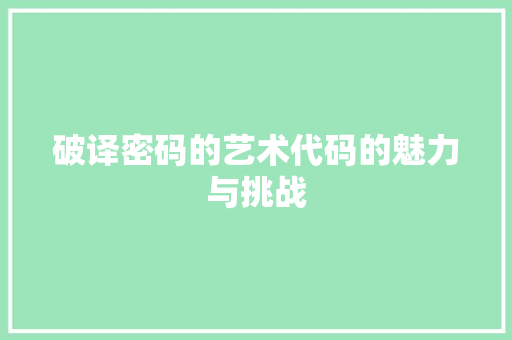 破译密码的艺术代码的魅力与挑战