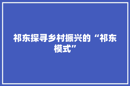祁东探寻乡村振兴的“祁东模式”