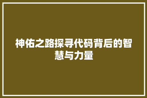 神佑之路探寻代码背后的智慧与力量