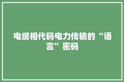 电缆相代码电力传输的“语言”密码