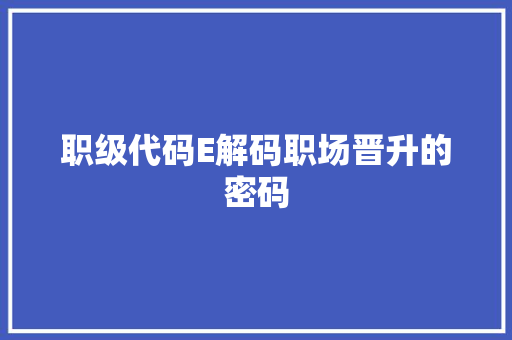 职级代码E解码职场晋升的密码