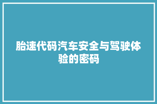胎速代码汽车安全与驾驶体验的密码