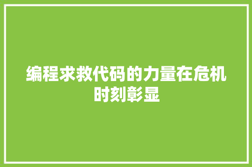 编程求救代码的力量在危机时刻彰显