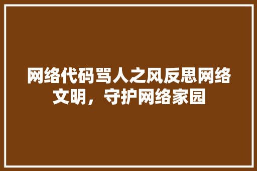 网络代码骂人之风反思网络文明，守护网络家园