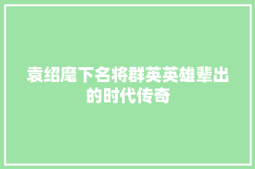 袁绍麾下名将群英英雄辈出的时代传奇