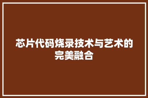 芯片代码烧录技术与艺术的完美融合