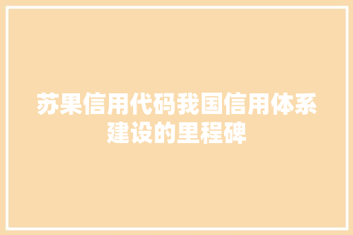 苏果信用代码我国信用体系建设的里程碑