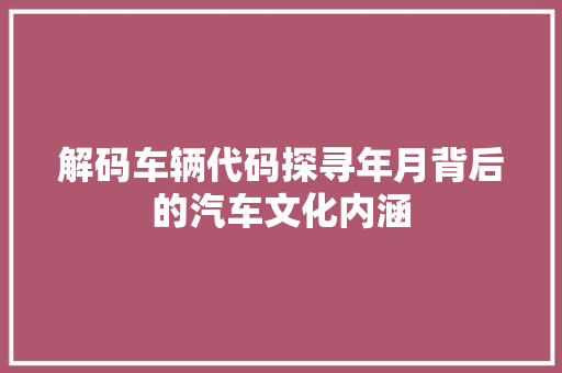 解码车辆代码探寻年月背后的汽车文化内涵