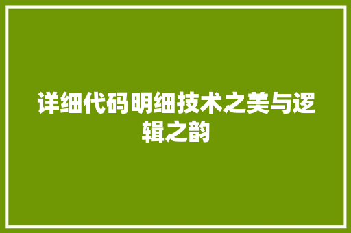详细代码明细技术之美与逻辑之韵