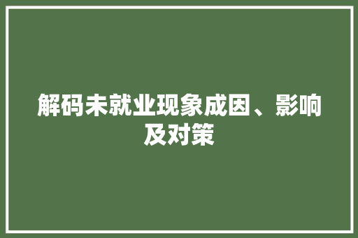 解码未就业现象成因、影响及对策