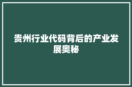 贵州行业代码背后的产业发展奥秘