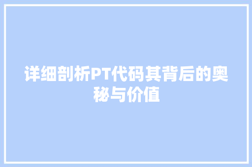 详细剖析PT代码其背后的奥秘与价值