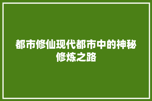都市修仙现代都市中的神秘修炼之路