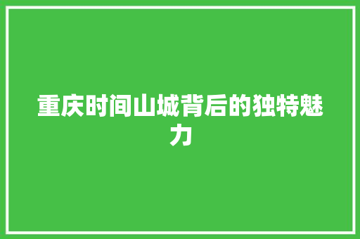 重庆时间山城背后的独特魅力