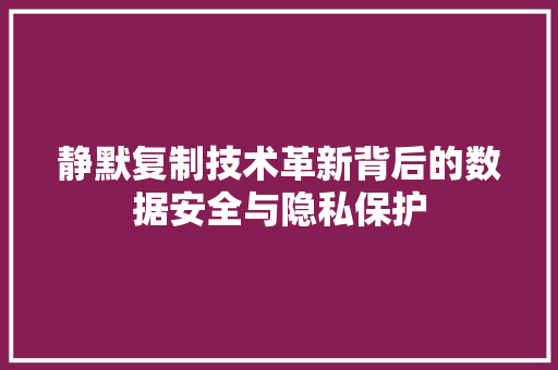 静默复制技术革新背后的数据安全与隐私保护