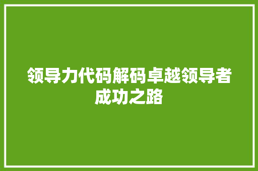 领导力代码解码卓越领导者成功之路