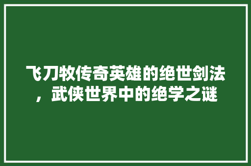 飞刀牧传奇英雄的绝世剑法，武侠世界中的绝学之谜