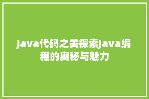 Java代码之美探索Java编程的奥秘与魅力