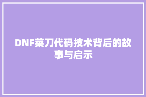 DNF菜刀代码技术背后的故事与启示