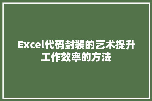 Excel代码封装的艺术提升工作效率的方法