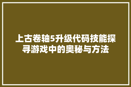 上古卷轴5升级代码技能探寻游戏中的奥秘与方法