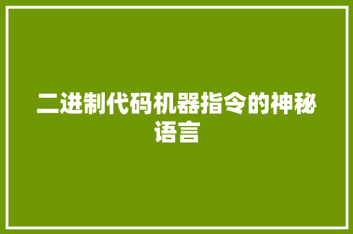 二进制代码机器指令的神秘语言