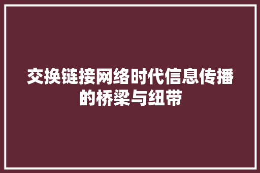 交换链接网络时代信息传播的桥梁与纽带