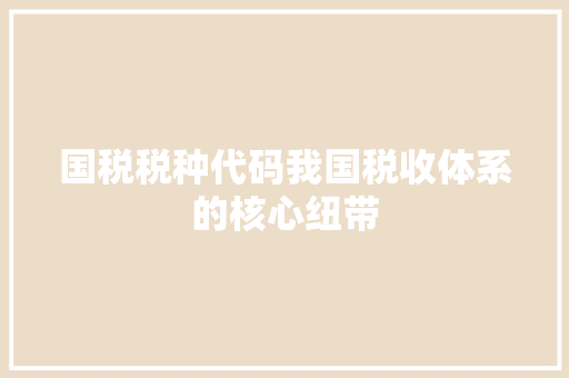 国税税种代码我国税收体系的核心纽带