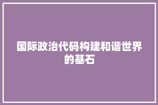 国际政治代码构建和谐世界的基石