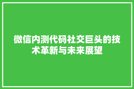 微信内测代码社交巨头的技术革新与未来展望