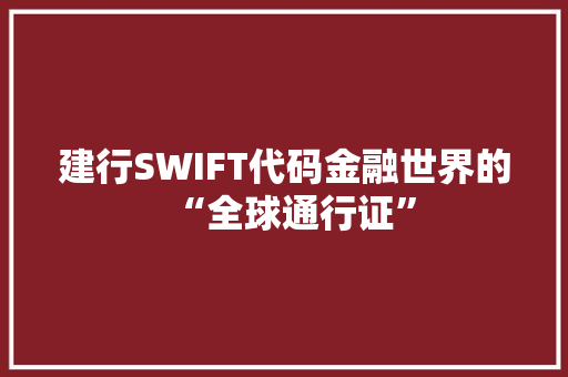 建行SWIFT代码金融世界的“全球通行证”