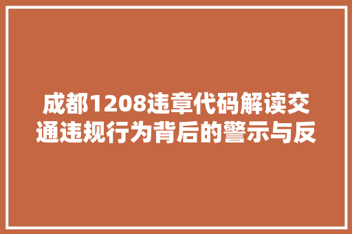 成都1208违章代码解读交通违规行为背后的警示与反思