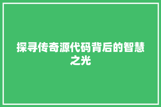 探寻传奇源代码背后的智慧之光
