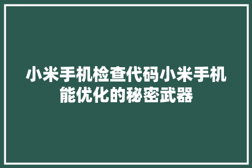 小米手机检查代码小米手机能优化的秘密武器