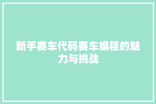 新手赛车代码赛车编程的魅力与挑战