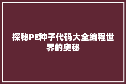 探秘PE种子代码大全编程世界的奥秘