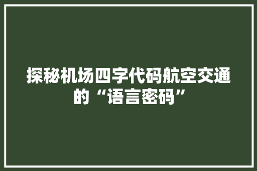 探秘机场四字代码航空交通的“语言密码”