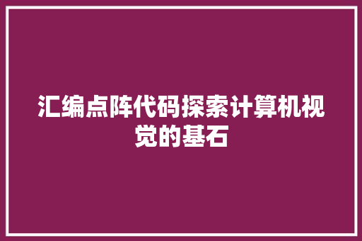 汇编点阵代码探索计算机视觉的基石